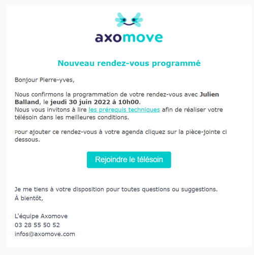 Confirmation de votre rendez-vous avec votre patient