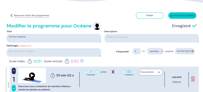 je narrive pas à publier un programme pour mon patient - praticien bis