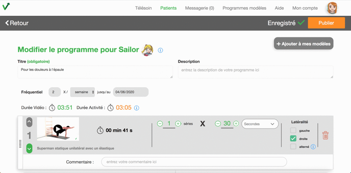 bouton publier sur l'édition du programme