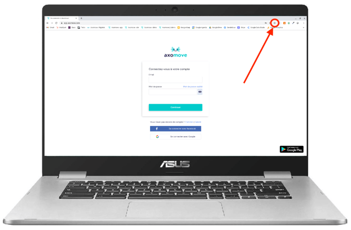 Pour installer Axomove sur Chromebook cliquez sur le + dans la barre de recherche