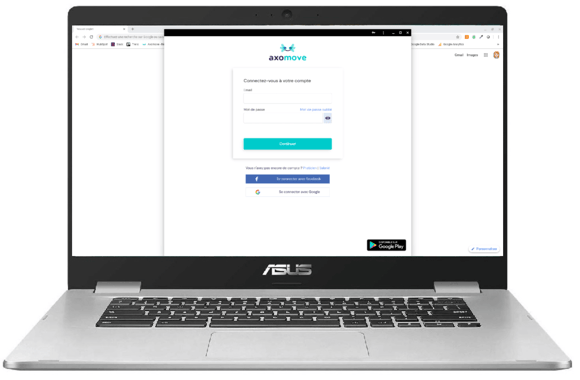 Axomove est installé sur le Chromebook, l'icône se trouve dans la barre de menu