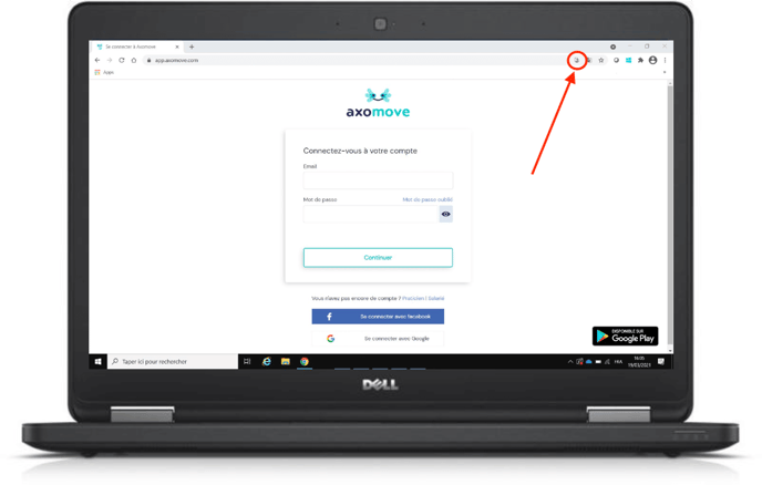 Pour installer Axomove sur votre pc, cliquez sur le + dans votre barre d'URL