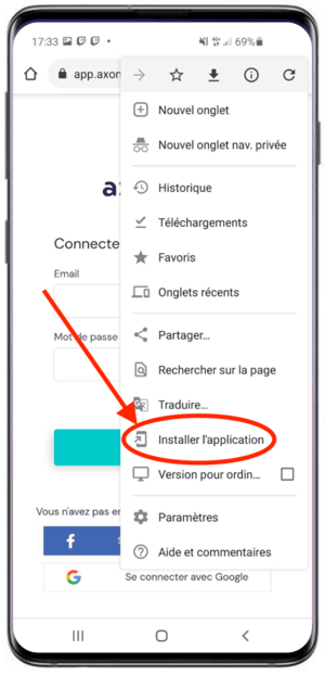 Cliquez sur le menu en haut de la page puis sur "installer l'application"