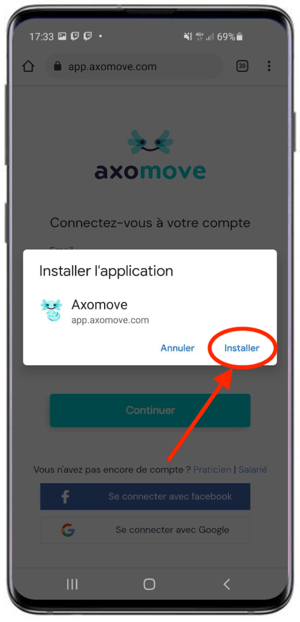 Une fenêtre s'ouvre vous proposant d'installer Axomove, cliquez sur "installer"