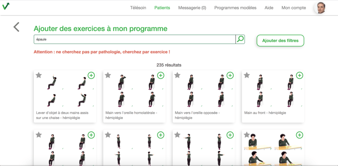 Vous pouvez utiliser la barre de recherche pour trouver un exercice