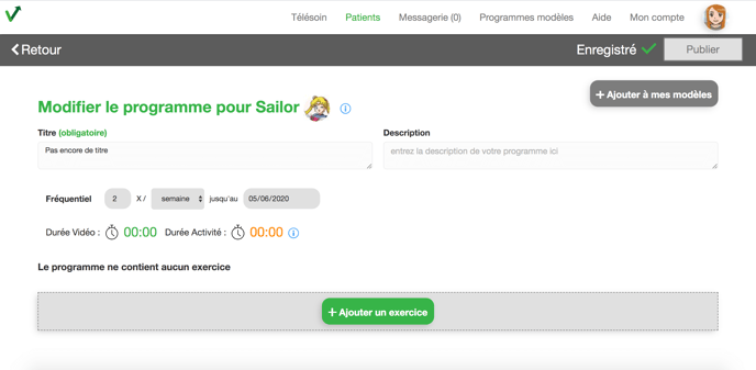 Ajoutez du contenu à votre programme pour pouvoir le publier au patient