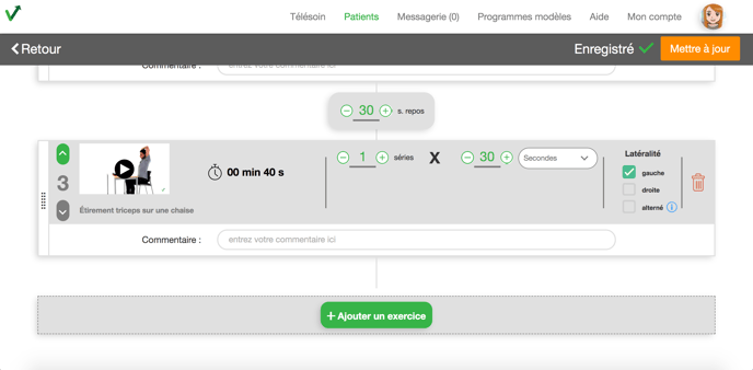 Cliquez sur mettre à jour pour que votre patient voit son nouveau programme