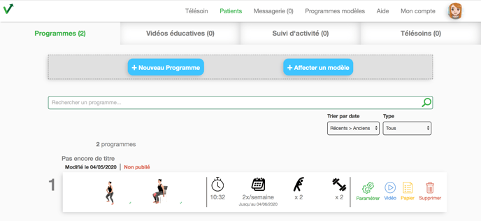 La mention non publié indique que le patient n'a pas accès au programme