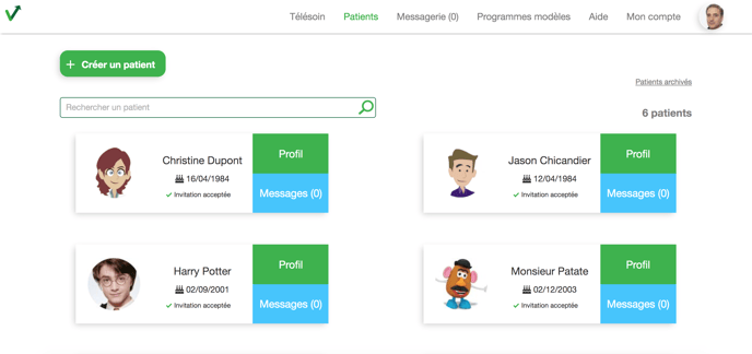 Utiliser la barre de recherche pour trouver un patient dans la liste